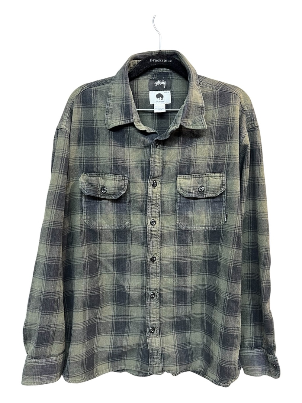 Stussy Plaid Flannel Shirt Size XXl Green Black